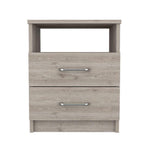 Hivvago Modern Nightstand Wood Beige Wood Finish 2-Drawer Storage Open Shelf All-Metal Railings 19.9" Height