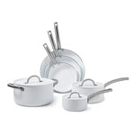 BLACK+DECKER, 9-Piece Pots & Pans, Ceramic White Aluminum Cookware Set, Non-Stick