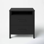 Modern Nightstand Wood Black Wood Finish 2-Drawer Storage Minimalist Tapered Legs 26" Height