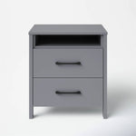 Hivvago Modern Nightstand Manufactured Wood Grey Wood Finish 2-Drawer Storage Open Shelf Block Legs 22.7" Height