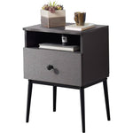 Mid-Century Modern Nightstand End Table with Drawer and Open Storage Shelf - Grey Black Wood Finish - 21.5" Height