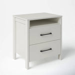 Modern Nightstand Manufactured Wood Ivory 2-Drawer Storage Open Shelf Minimalist Block Legs 22.7" Height