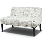 Modern Patterned Upholstered Loveseat Sofa with Wooden Legs – Off-White Cursive Design 2-Seater Couch for Small Spaces