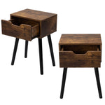 Set of 2 Mid-Century Modern Farmhouse Wood Nightstands with Storage Drawer and Tapered Legs - Walnut Finish