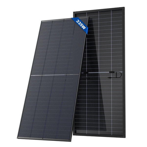 Solar panel with 335W rating on a white background