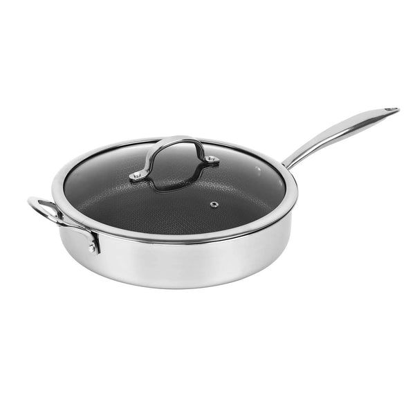 Brentwood 11in  Non-Stick Stainless Steel Frying Pan Induction-ready base Glass Lid