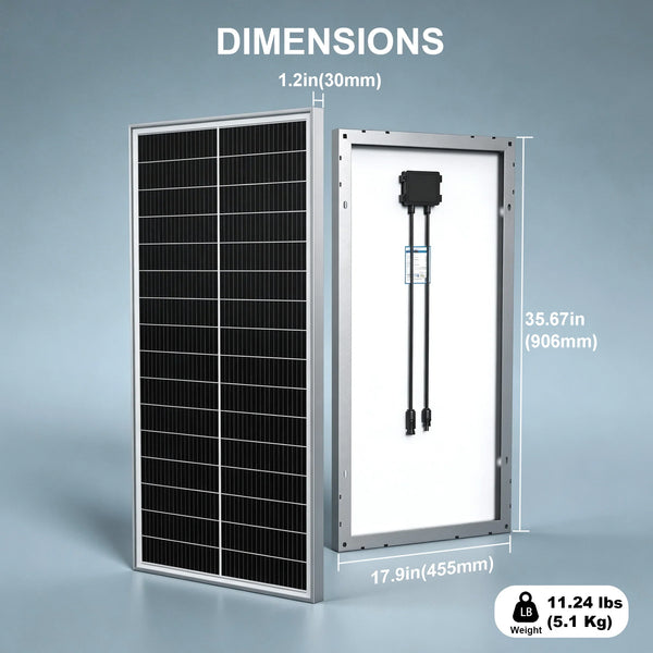 ACOPOWER 75W Rigid Monocrystalline Solar Panel 12V High-Efficiency Off-Grid Battery Charger