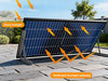 Solar panel with arrows indicating direct sunlight and reflected sunlight on a clear day.