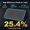 Solar panel with specifications on a dark background