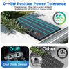 Solar panel on a car roof with text about power tolerance and dual diode design.