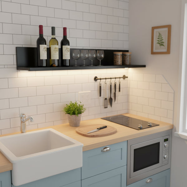 Hangman No-Stud Floating Wall Shelf, 18” x 4.63”, Aluminum, Black, 30 lbs. Capacity