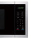 Close-up of a microwave oven with digital display and control panel.