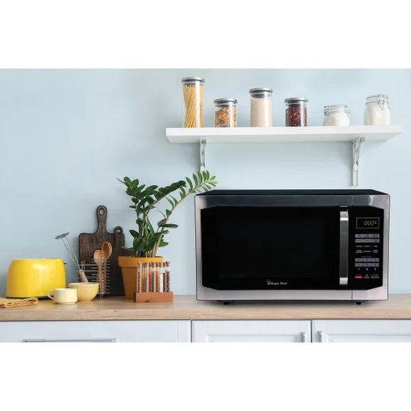 Magic Chef MCM1611ST 1.6 Cu. Ft. Countertop Microwave Oven, 1100 Watts, Stainless Steel with Black Cabinet, 11 Power Levels