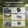Product compatibility chart for portable power stations and battery types with images and text.