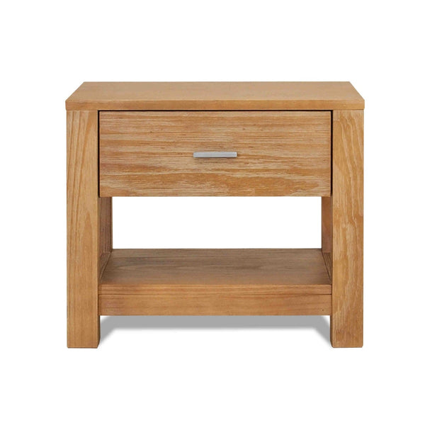 Farmhouse Traditional Rustic Nightstand - Solid Acacia Wood - 1 Drawer and Open Storage Shelf - Natural Finish - 24" Height