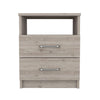 Hivvago Modern Nightstand Wood Beige Wood Finish 2-Drawer Storage Open Shelf All-Metal Railings 19.9" Height