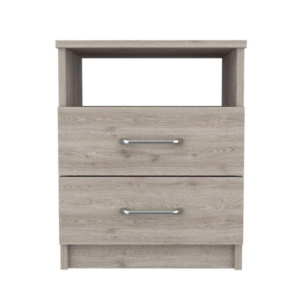 Hivvago Modern Nightstand Wood Beige Wood Finish 2-Drawer Storage Open Shelf All-Metal Railings 19.9" Height