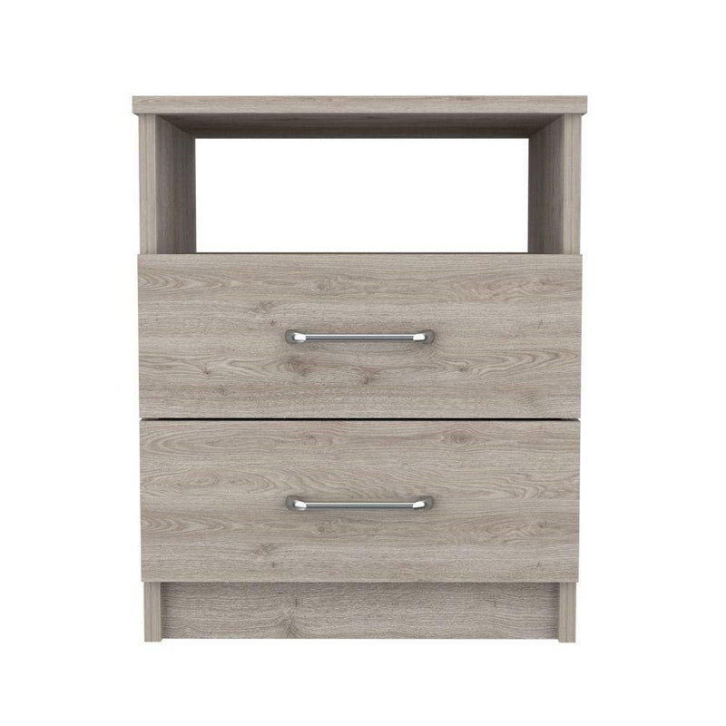 Hivvago Modern Nightstand Wood Beige Wood Finish 2-Drawer Storage Open Shelf All-Metal Railings 19.9" Height