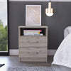 Hivvago Modern Nightstand Wood Beige Wood Finish 2-Drawer Storage Open Shelf All-Metal Railings 19.9" Height