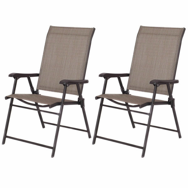 Set of 2 Outdoor Folding Patio Chairs – Brown Textilene Mesh with Black Steel Frame – Lightweight & Weather-Resistant