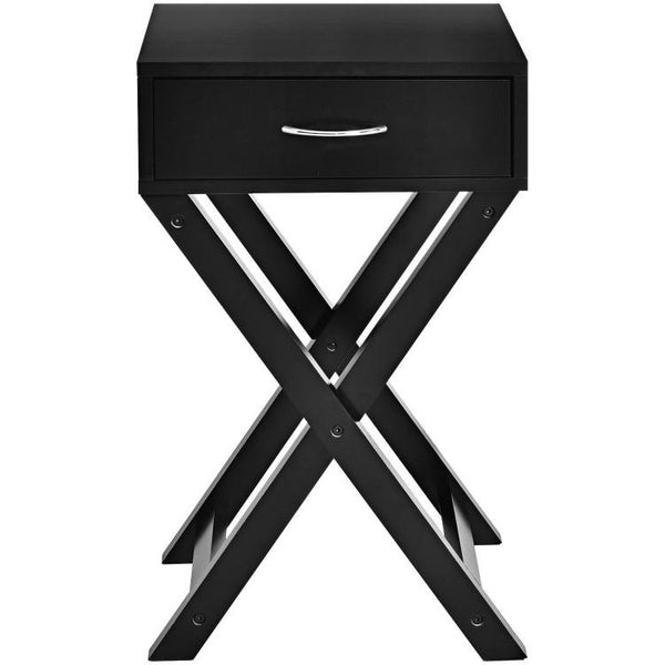 Modern X-Shape Nightstand - Engineered Wood White or Black Finish - 1 Large Storage Drawer - Decorative X-Leg Design - 26" Height