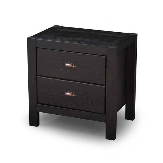Farmhouse Solid Wood Nightstand Black and Walnut 2-Drawer 24"H x 24"W x 16"D