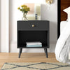 Mid-Century Farmhouse Nightstand Solid Wood Black Wood Finish 1-Drawer Storage Open Shelf 22.8" Heigh