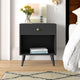 Mid-Century Farmhouse Nightstand Solid Wood Black Wood Finish 1-Drawer Storage Open Shelf 22.8" Heigh
