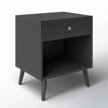 Mid-Century Farmhouse Nightstand Solid Wood Black Wood Finish 1-Drawer Storage Open Shelf 22.8" Heigh