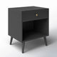 Mid-Century Farmhouse Nightstand Solid Wood Black Wood Finish 1-Drawer Storage Open Shelf 22.8" Heigh