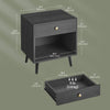 Mid-Century Farmhouse Nightstand Solid Wood Black Wood Finish 1-Drawer Storage Open Shelf 22.8" Heigh