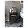 Hivvago Modern Nightstand Wood Black Wood Finish 2-Drawer Storage Open Shelf All-Metal Railings 19.9" Height