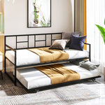 Twin Daybed with Roll-Out Trundle Metal Frame – Twin, Space-Saving Sofa Bed