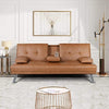 Brown Modern Faux Leather Convertible Futon Sofa Bed with Cup Holders