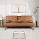 Brown Modern Faux Leather Convertible Futon Sofa Bed with Cup Holders