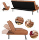 Brown Modern Faux Leather Convertible Futon Sofa Bed with Cup Holders
