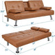 Brown Modern Faux Leather Convertible Futon Sofa Bed with Cup Holders