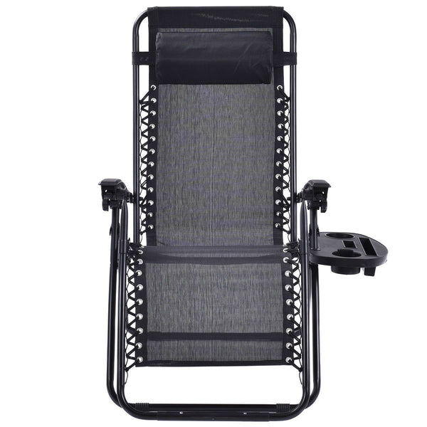 Zero-gravity chair with black frame and gray mesh on a white background