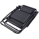Black folding chair with adjustable backrest on a white background