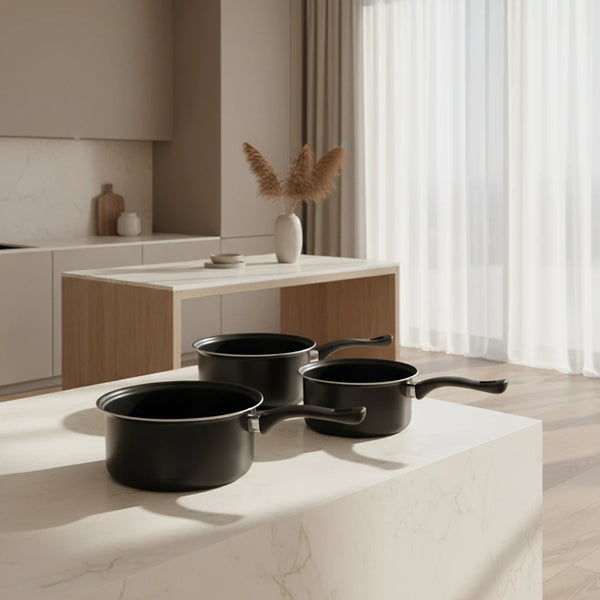 Brentwood, 3-Piece, Carbon Steel, Saucepan Cookware Set, Non-Stick