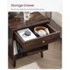 Mid-Century Modern Nightstand Wood Dark Brown 1-Drawer Storage Open Shelf 22.8" Height
