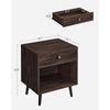 Mid-Century Modern Nightstand Wood Dark Brown 1-Drawer Storage Open Shelf 22.8" Height