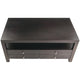 Dark brown wooden coffee table with four drawers on a white background