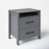 Hivvago Modern Nightstand Manufactured Wood Grey Wood Finish 2-Drawer Storage Open Shelf Block Legs 22.7" Height