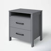 Hivvago Modern Nightstand Manufactured Wood Grey Wood Finish 2-Drawer Storage Open Shelf Block Legs 22.7" Height