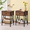 Rustic 1-Drawer Nightstand Set of 2 - Steel and Wood - X-Shaped Accents - 21.7" Height - [Color: Pink / White / Gray / Brown]