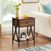 Rustic 1-Drawer Nightstand Set of 2 - Steel and Wood - X-Shaped Accents - 21.7" Height - [Color: Pink / White / Gray / Brown]