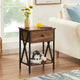 Rustic 1-Drawer Nightstand Set of 2 - Steel and Wood - X-Shaped Accents - 21.7" Height - [Color: Pink / White / Gray / Brown]