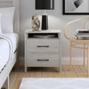 Hivvago Modern Farmhouse Nightstand Wood Grey Wood Finish 2-Drawer Storage Open Shelf 22.7" Height
