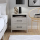 Hivvago Modern Farmhouse Nightstand Wood Grey Wood Finish 2-Drawer Storage Open Shelf 22.7" Height